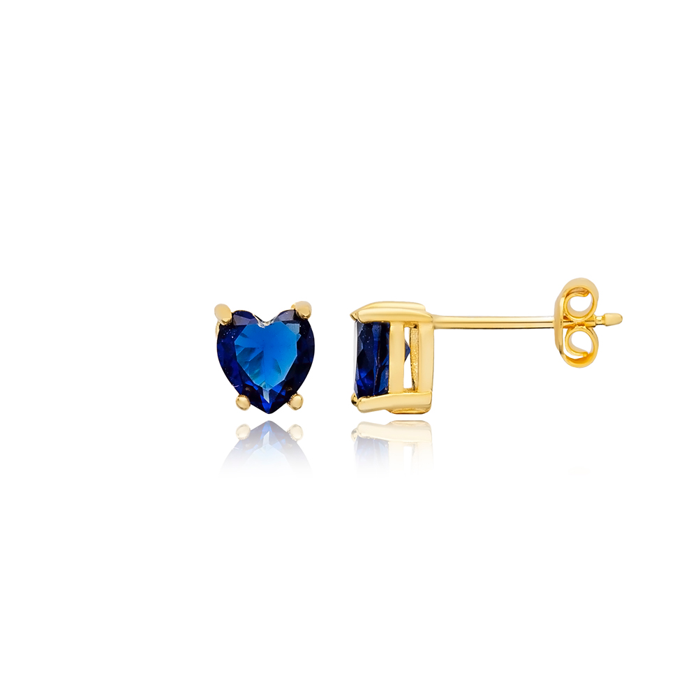 143 Heart Stud Earrings - Sapphire