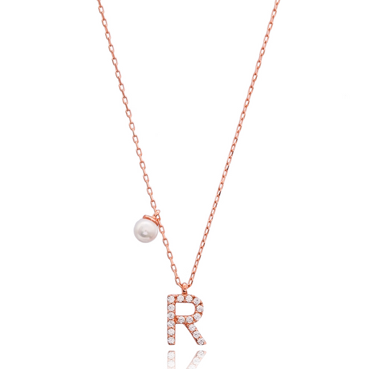 Letter R Pearl Charm Necklace