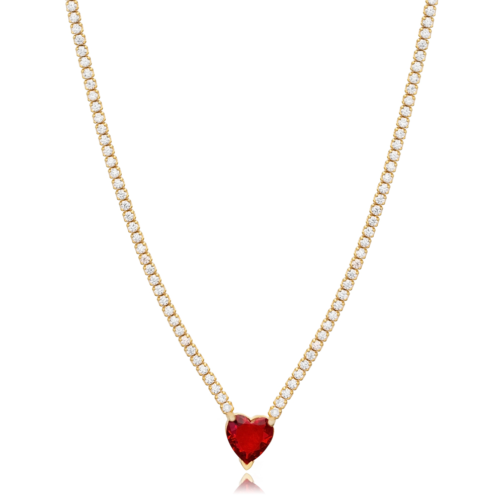 Brit Garnet Heart Tennis Necklace